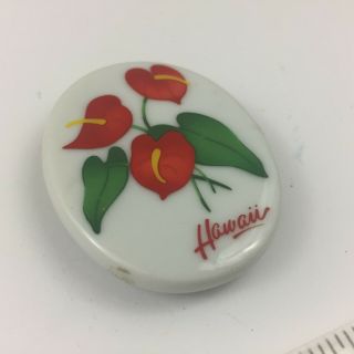 Vintage Fridge Magnet Souvenir Hawaii Red Anthurium Flower Aloha Porcelain Japan