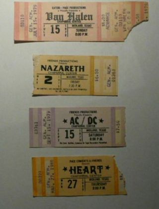 Vintage Rock Concert Ticket Stubs; Van Halen,  Ac/dc,  Nazareth,  Heart 1979 - 80