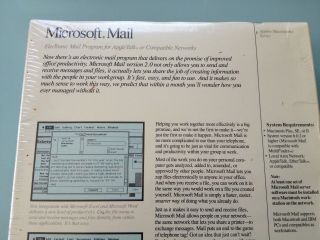 1989 Vintage MICROSOFT MAIL SOFTWARE Appletalk macintosh SE II version 4