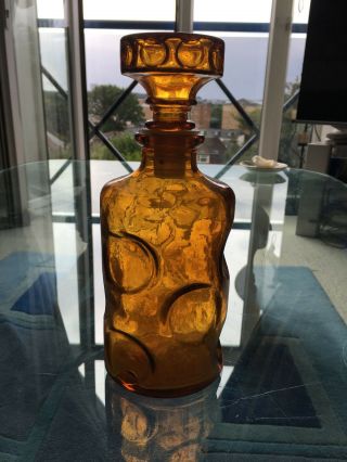 Italian/empoli Amber Dimpled Glass Decanter Genie Bottle Vintage 1960/70 