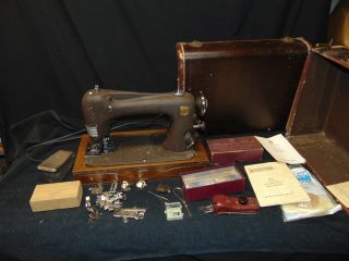 Vintage Montgomery Ward Sewing Machine Brown Metal 84 W/ Accessories Suitcase