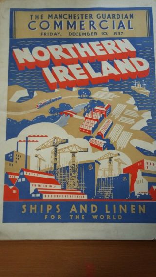 Northern Ireland 1937 Ships & Ulster Linen Vintage Newspaper Manchester Guardian