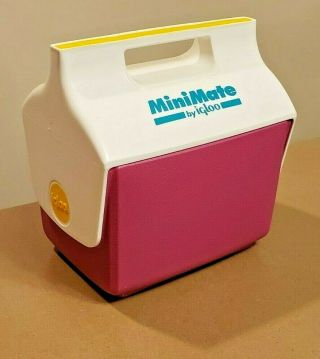 Vintage Igloo Minimate Playmate Cooler Pink Or Magenta Teal Yellow 1991 Lunchbox