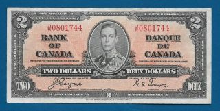 Canada 2 Dollars 1937 P - 59c Sign Coyne - Towers King George Vi Vintage Banknote