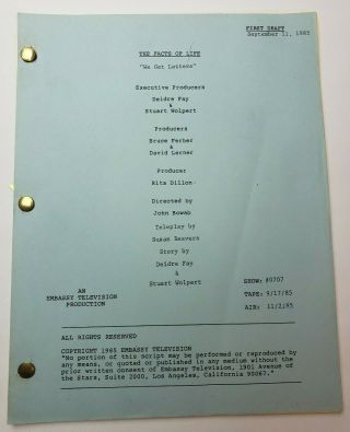 The Facts Of Life / Susan Beavers 1985 Tv Script George Clooney " We Get Letters "