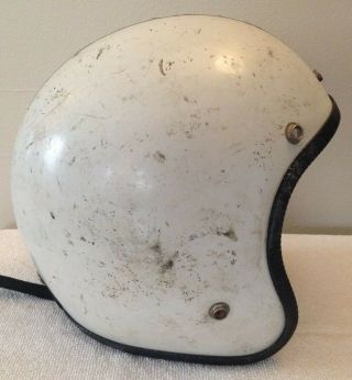 Vintage White With Black Stripe Motorcycle Scooter Helmet For Display Only