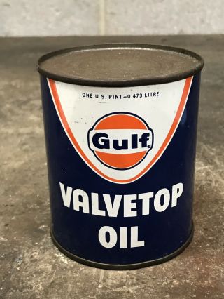 Vintage Gulf Valvetop Oil 1 Pint Full Can Automotive Gas Oil Station Valve Top