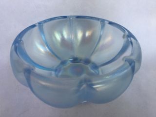 Vtg Fenton Art Glass Light Blue Iridescent Melon Bowl Velva Lustre 6 1/4 " X 3 "