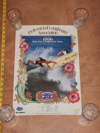 Vintage,  1996 Bud Pro Longboard Tour Surfing Promotional Poster