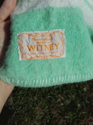 L 73 X 92 Inch Vintage Witney Wool Blanket Throw Cream Green Double King Stripe