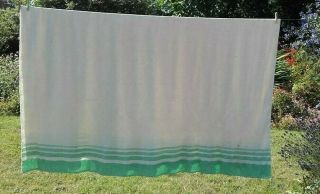 L 73 x 92 inch Vintage Witney Wool Blanket Throw Cream Green Double king stripe 3