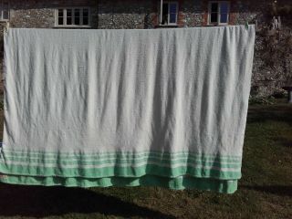 L 73 x 92 inch Vintage Witney Wool Blanket Throw Cream Green Double king stripe 4