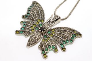 A Vintage Sterling Silver 925 Garnet & Marcasite Articulated Butterfly Pendant