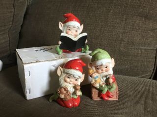 Vintage Homco Set Of Three Christmas Elf Figurines,