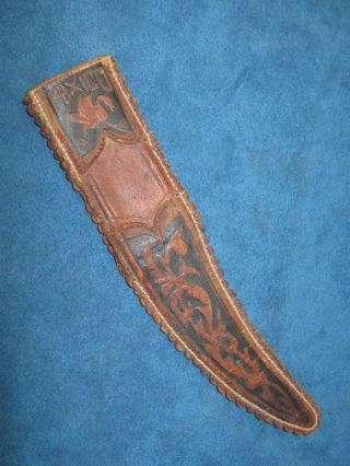 Vintage Mexican Hand - Tooled Leather Knife Sheath Scabbard Case.  Patina