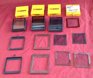 3 " Kodak Glass Filters,  Nets,  And Holders For Mitchell 35mm Movie Camera (nr)