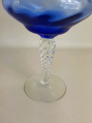 Mid century blue glass bon bon jar lidded spiral stem vintage mcm retro 4