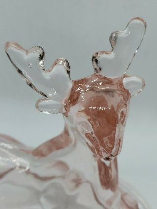 Vintage pink depression glass covered candy butter powder dish Deer antlers Lid 8
