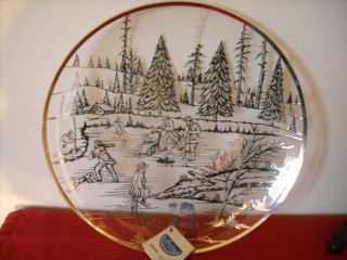 Vintage 1971 Silver City Glass Sterling On Crystal Christmas Plate Euc