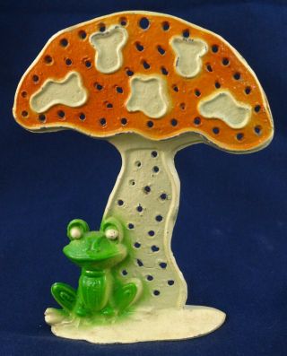 Revere Mfg Metal Earring Stand/display Mushroom & Frog Vintage 1970 
