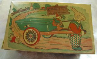 Vtg.  Tin Lithograph Toy Rabbit Easter Bunny Pulling Wagon/cart Wyandotte E - 507
