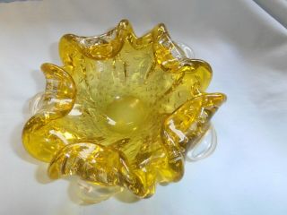Stunning Vintage Murano Controlled Bubble Yellow Glass Bowl