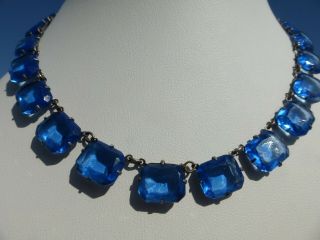 Vintage Art Deco Blue Glass Link Necklace Adjustable Gorgeous On