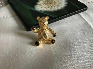 Vintage Attwood And Sawyer (a&s) Goldplate And Two Crystals Teddy Bear Brooch.