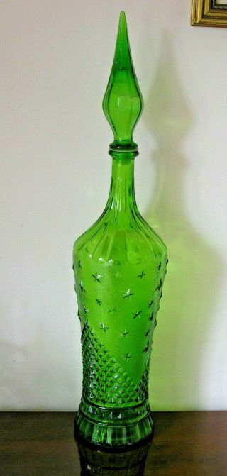 Vintage 23 " Mid Century Green Italian Glass Stars & Moon Genie Bottle Empoli