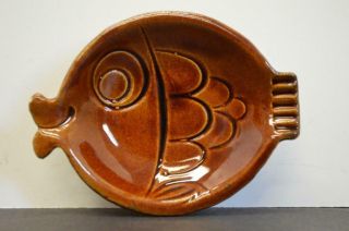 Vintage Mccoy Pottery Dish Brown Spoon Rest Trinket Round Small 1974
