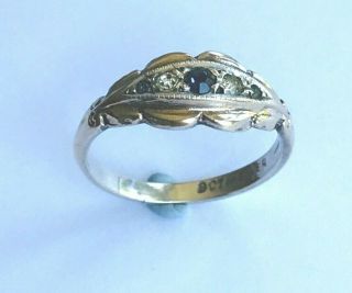 Vintage Gold On Silver Stamped Ring Victorian Style Blue White Pastes