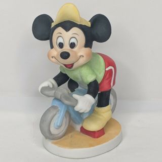 Vintage Walt Disney World Mickey Mouse On Bicycle Figurine Bisque Porcelain Wdw