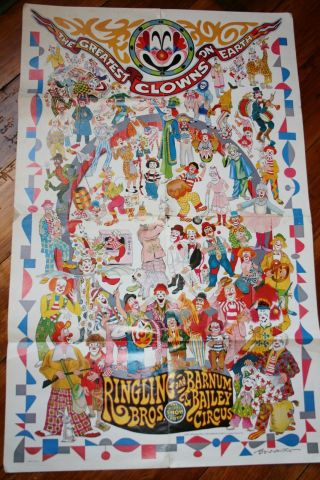 Vintage 1977 Ringling Bros.  & Barnum & Bailey Circus Clowns Poster 37 " X23 "