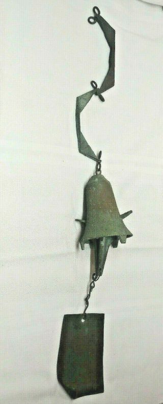 Vintage 25 " Cast Iron Bell Wind Chime Great Patina - - Lovely Sound