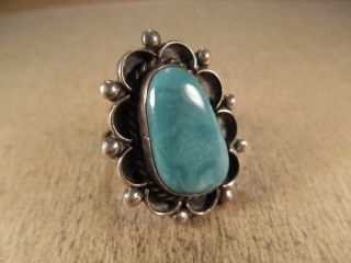Vintage Sterling Silver & Turquoise Ring,  Unsigned,  Size 6.  75,  10.  5g