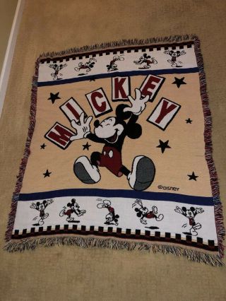 Vintage 90s Mickey Mouse Blanket Throw Tapestry Beacon Made In Usa Disney
