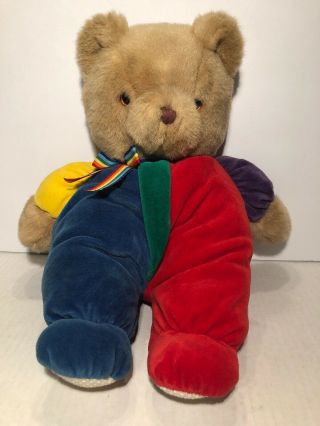 Vtg Eden Teddy Bear Plush Velour Primary Colors Rainbow Bow Foot Pj’s Bear