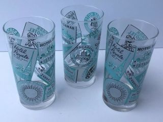 Vintage Mid - Century Modern Hotels Of The World Tumblers Glasses 6” Tall Replace