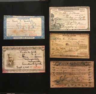 Vintage California Hunting License - 5 Total,  All