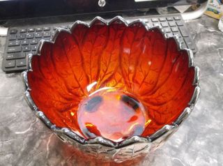 Vintage Imperial Carnival Glass Red Cabbage Lettuce Leaf Bowl 2