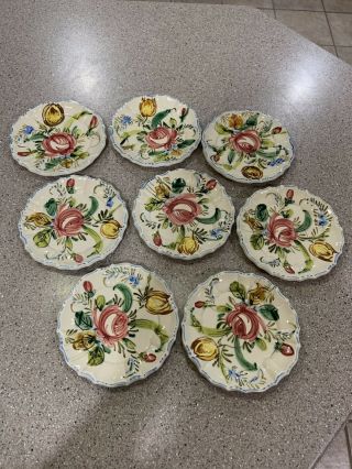 Vintage Hand Painted Flower Made In Italy Serving Dishes/ Plates Set Of 8