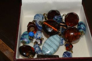 Vintage art deco style Murano blue/brown glass bead necklace 2