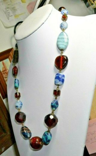 Vintage art deco style Murano blue/brown glass bead necklace 4