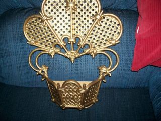 Vintage Home Interior Fan Style Wall Plaque/basket Gold Color
