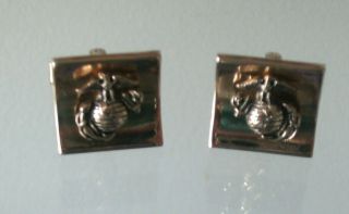 Vintage Usmc Insignia United States Marine Corp Gold Plated Cufflinks Euc 7/8 "