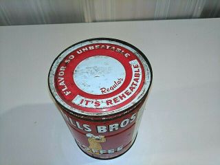 Vintage 1930 ' s Hills Brothers Coffee 2 lb Old 5x7 Tin Can San Francisco 2