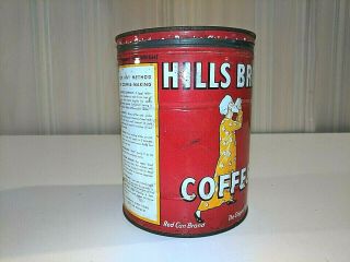Vintage 1930 ' s Hills Brothers Coffee 2 lb Old 5x7 Tin Can San Francisco 3