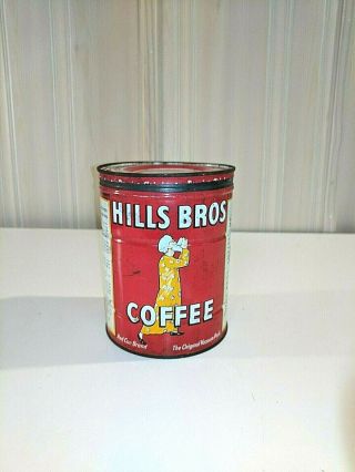 Vintage 1930 ' s Hills Brothers Coffee 2 lb Old 5x7 Tin Can San Francisco 4