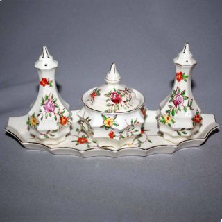 Vintage Ceramic Porcelain Condiment Set Japan Flowers Salt & Pepper Shakers