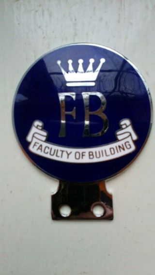 Vintage Car Badge / Mascot Fb Faculty Of Building Car Badge Cond.